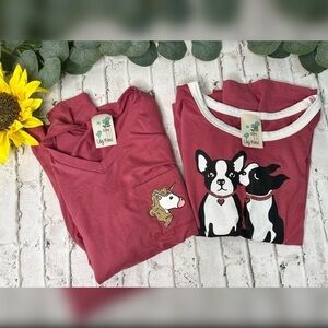 Lily Bleu Shirt Set 10/12 Besties Boston Terrier & Unicorn Soft Shirts!